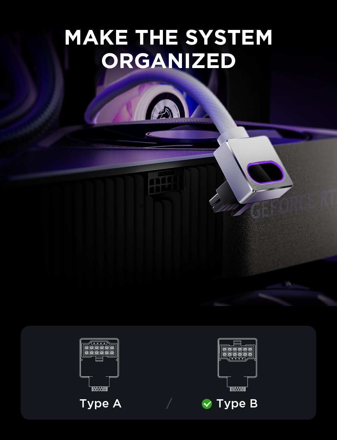 ASIAHORSE Hydrus ARGB PSU Extension Cable 16PIN-GPU Type-B 50CM White