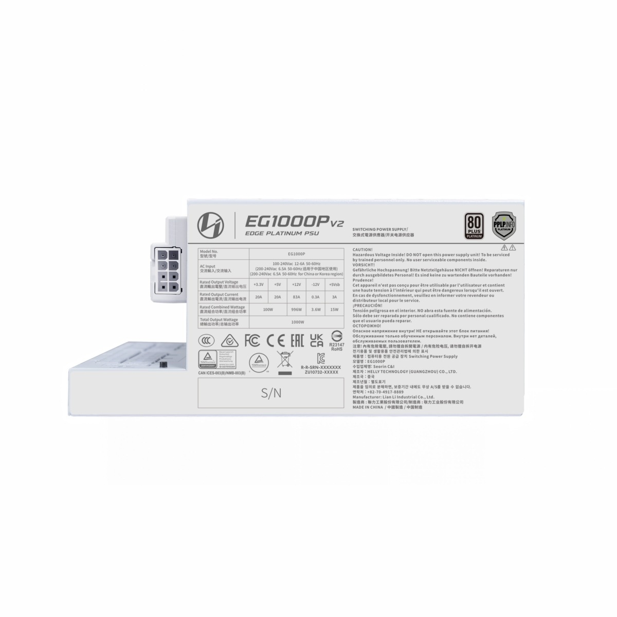 �ڼ�󤻾��ʡ�Ǽ���׳�ǧ�� Lian Li EDGE Platinum V2 1000W with EDGE Hub V2 White