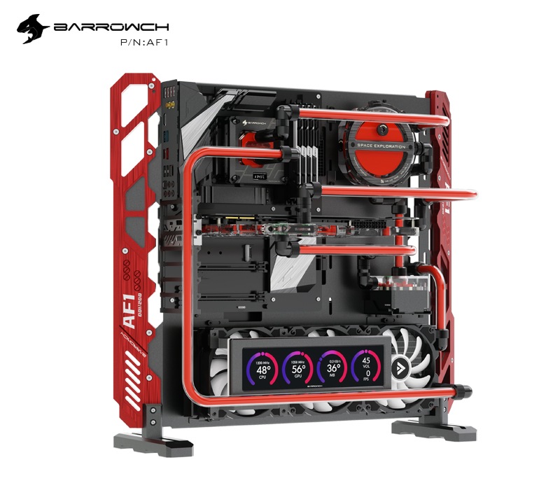 Barrowch Limited edition Open Aluminum alloy water-cooling case AF1 Black+Red
