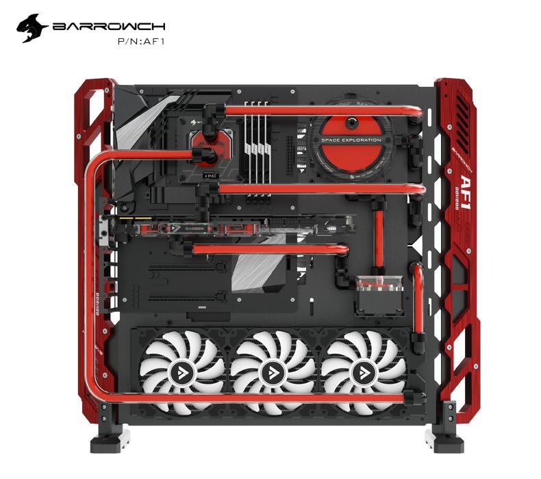 Barrowch Limited edition Open Aluminum alloy water-cooling case AF1 Black+Red