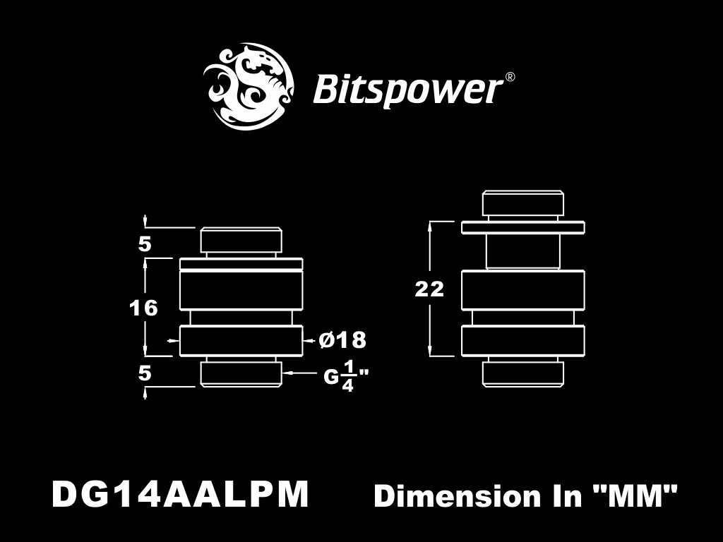 Bitspower Silver Shining Mini Dual G1/4" Adjustable Aqua Link Pipe (16-22MM)