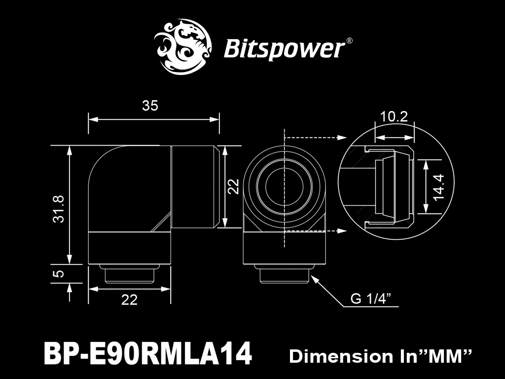 Bitspower Bitspower Silver Shining Advanced Rotary G1/4" 90-Degree Multi-Link Adapter For OD 14MM