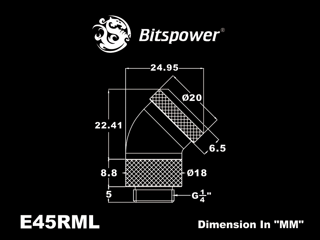 �ڥ����ȥ�å��ò��� Bitspower Carbon Black Enhance Rotary G1/4" 45-Degree Multi-Link Adapter For OD 12MM