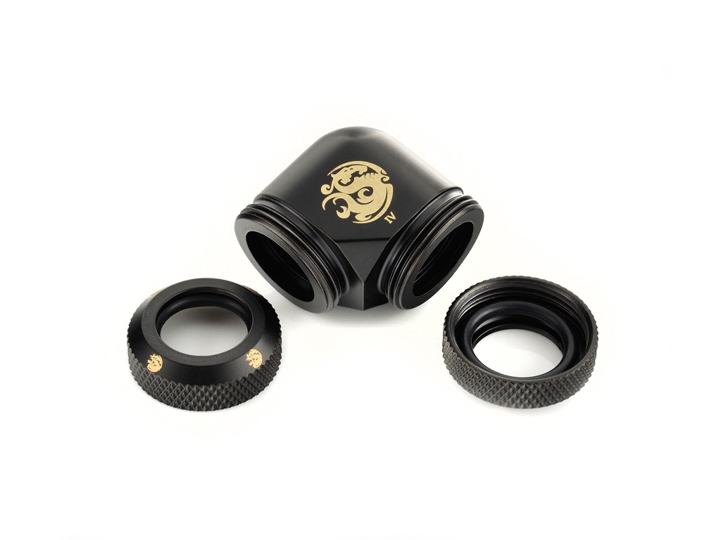 �ڥ����ȥ�å��ò��� Bitspower Carbon Black Enhance 90-Degree Dual Multi-Link Adapter For OD 12MM