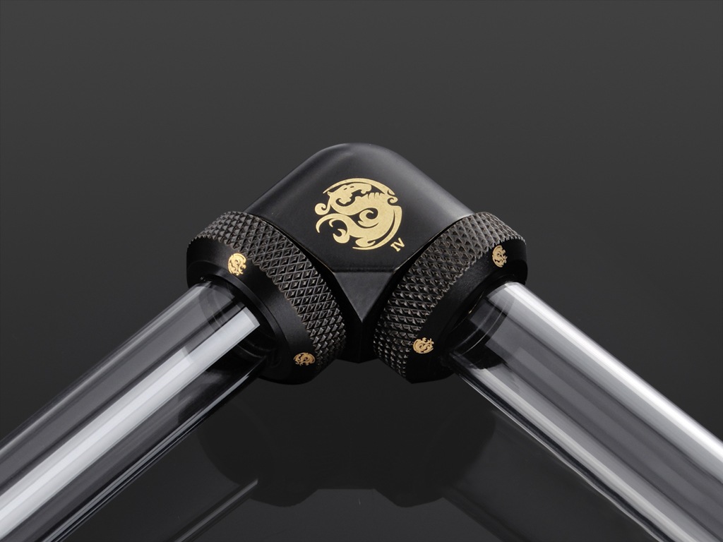 �ڥ����ȥ�å��ò��� Bitspower Carbon Black Enhance 90-Degree Dual Multi-Link Adapter For OD 12MM