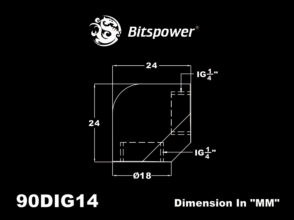 �ڥ����ȥ�å��ò��� Bitspower Carbon Black 90-Degree With Dual Inner G1/4" Extender