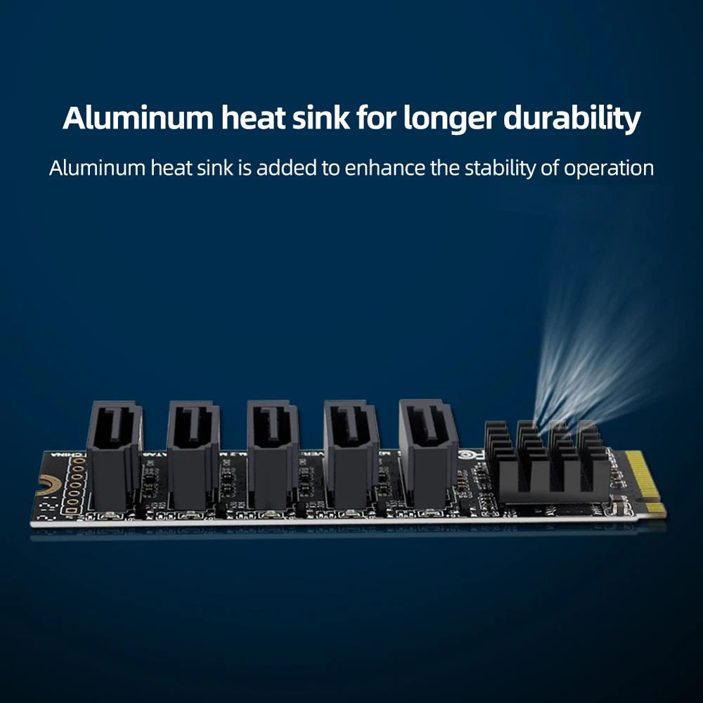 JMB585 M.2 PCI-E M key to 5x SATA Adapter