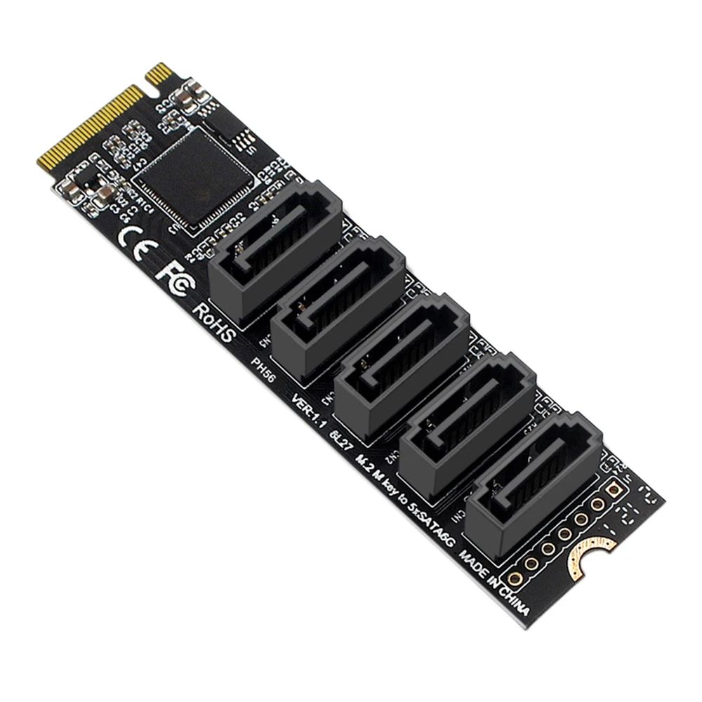 JMB585 M.2 PCI-E M key to 5x SATA Adapter