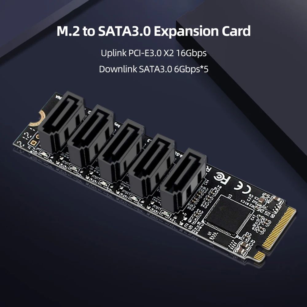 JMB585 M.2 PCI-E M key to 5x SATA Adapter
