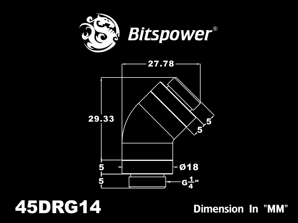 �ڥ����ȥ�å��ò��� Bitspower Carbon Black 45-Degree With Dual Rotary G1/4" Extender