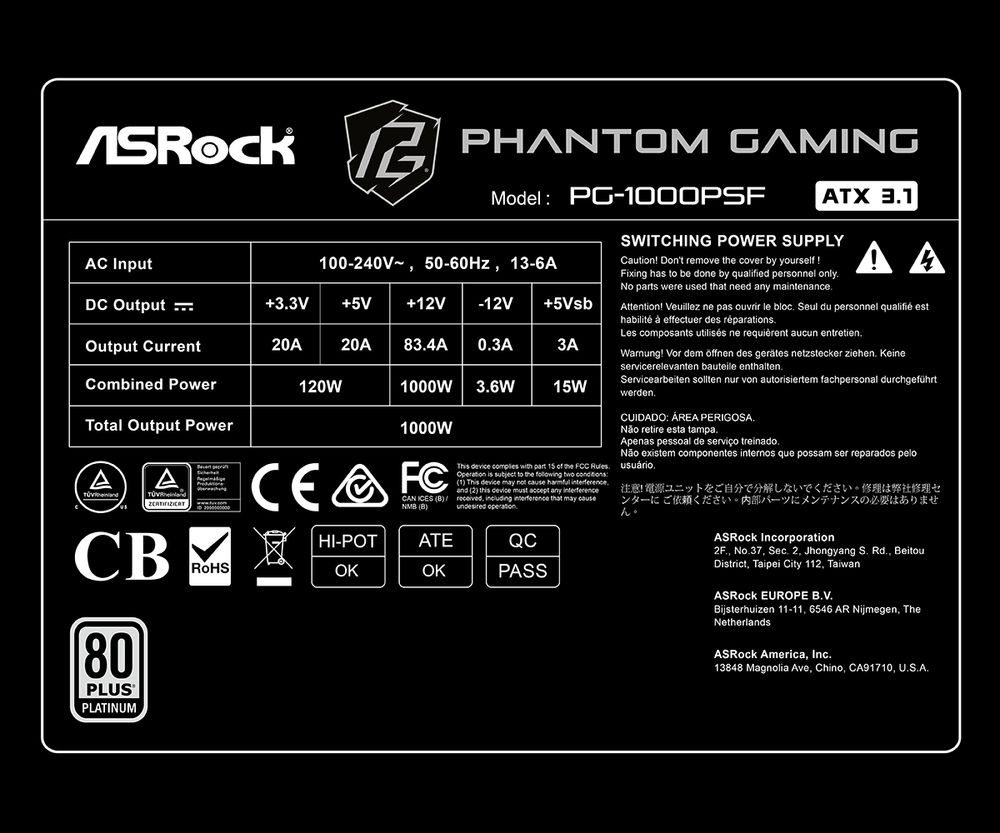 �ڼ�󤻾��ʡ�Ǽ���׳�ǧ�� ASRock PHANTOM GAMING PG-1000PSF SFX�Ÿ�