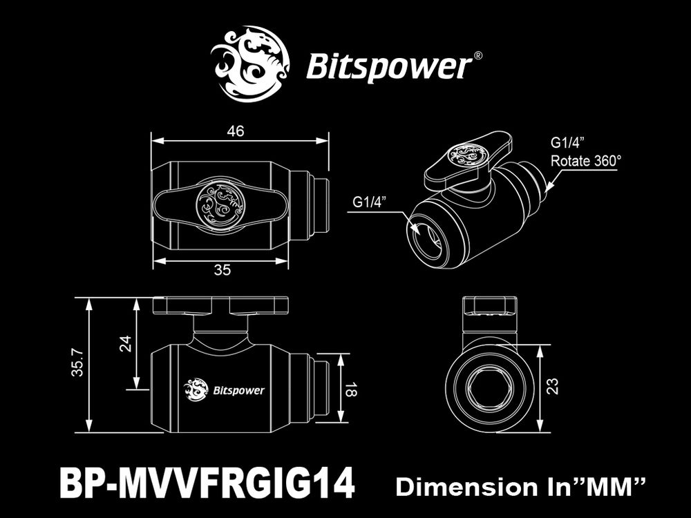 Bitspower Deluxe White Mini Valve Rotary G1/4"& Inner G14"With Black Handle