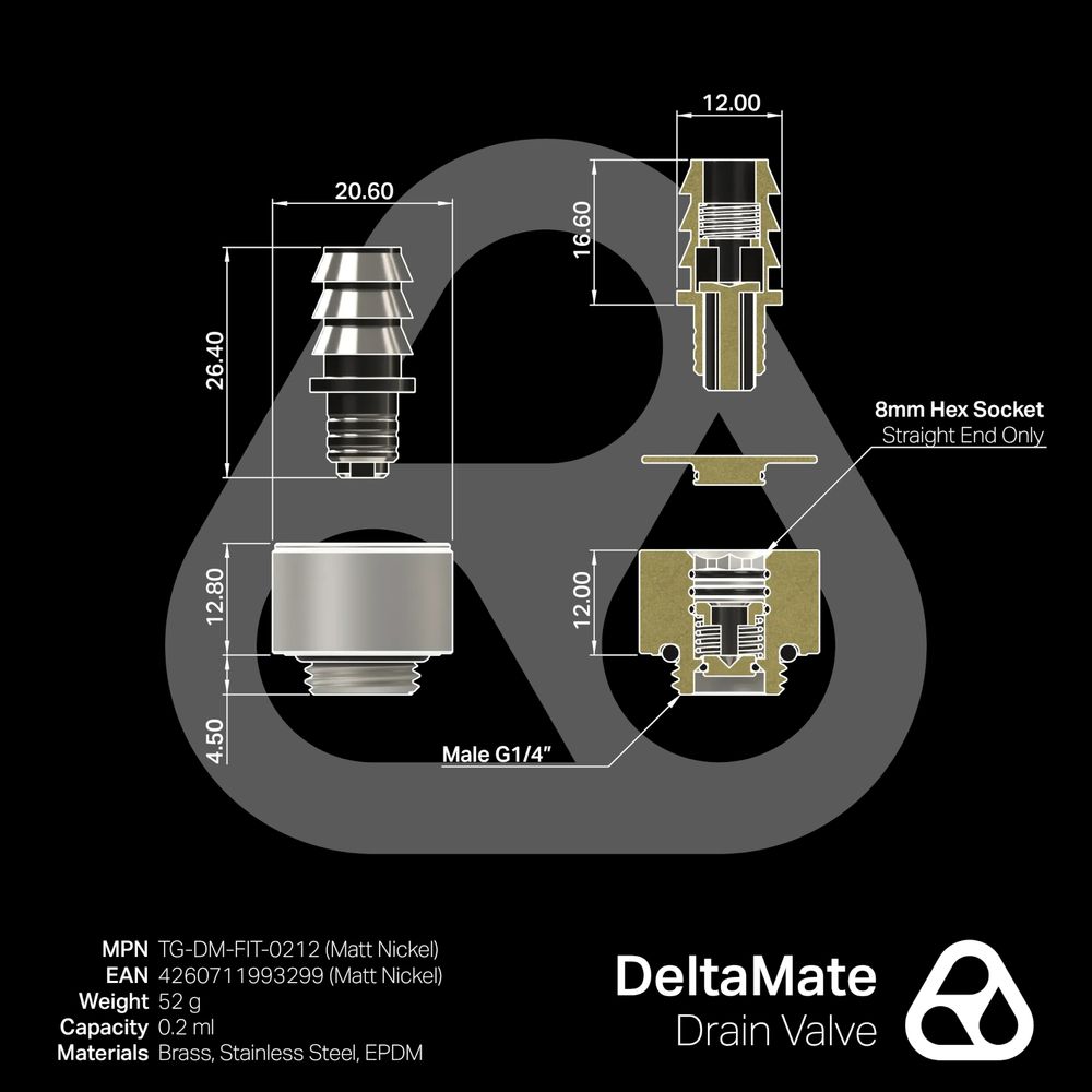 Thermal Grizzly DeltaMate Drain Valve - Matt Nickel