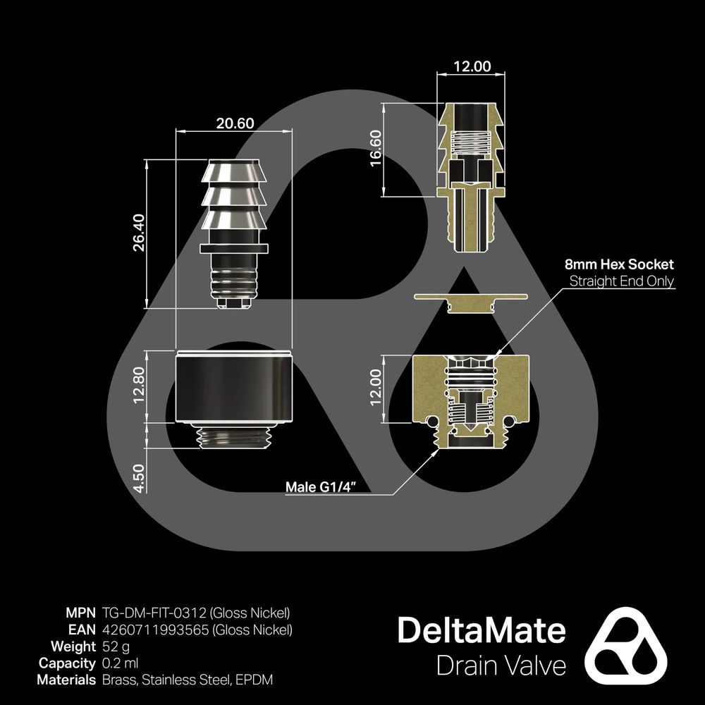 Thermal Grizzly DeltaMate Drain Valve - Gloss Nickel