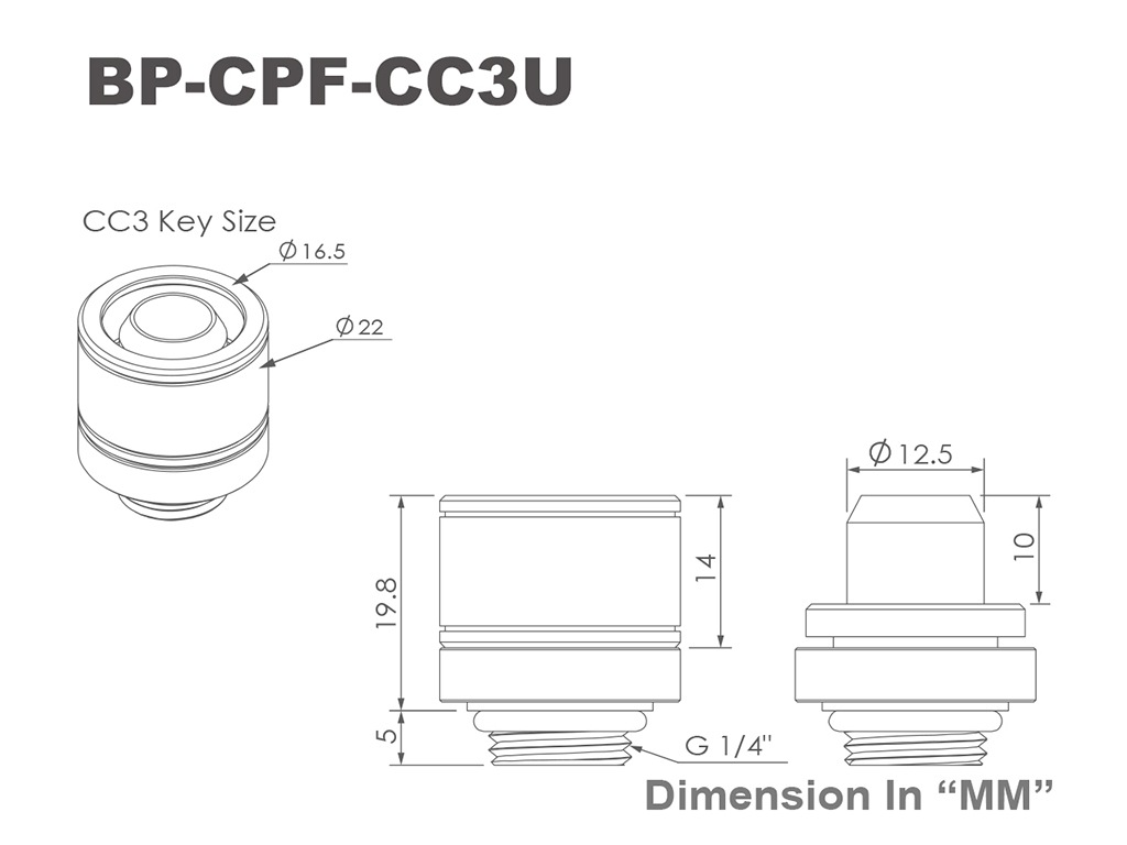Bitspower G1/4" Silver Shining Compression Fitting CC3 Ultimate For ID 3/8" OD 5/8" Tube
