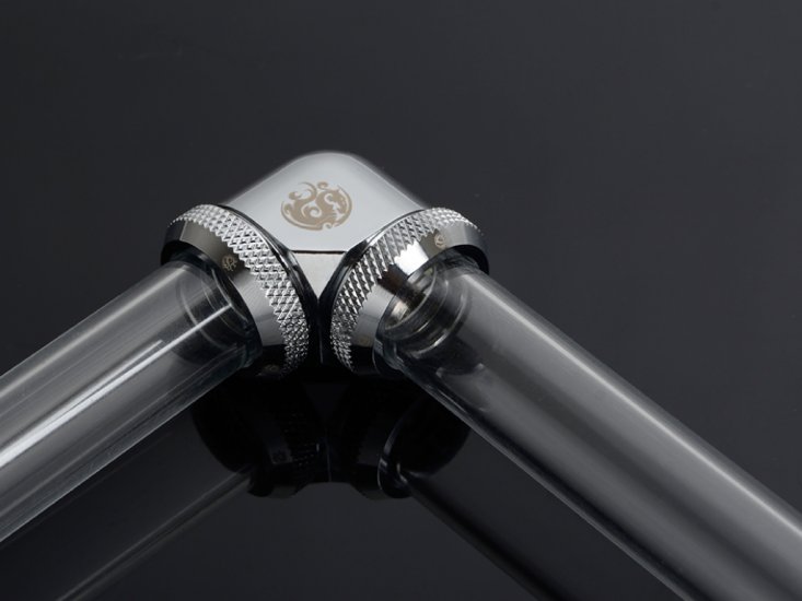 Bitspower Silver Shining Enhance 90-Degree Dual Multi-Link Adapter For OD 16MM