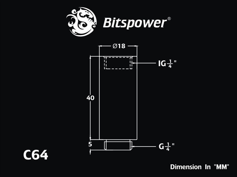 Bitspower G1/4" Matt Black IG1/4" Extender-40MM