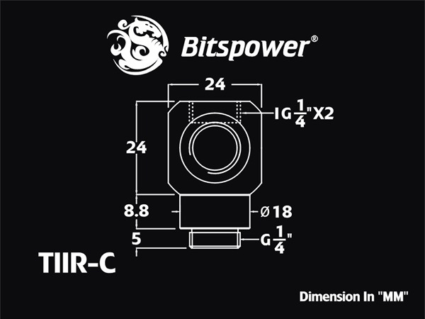 Bitspower G1/4" Matt Black TII-Rotary IG1/4"X2 Extender