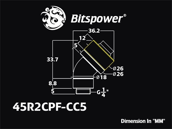 Bitspower G1/4" Matt Black Dual Rotary 45-Degree Compression Fitting CC5 For ID 1/2" OD 3/4"