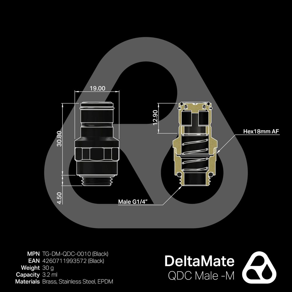 Thermal Grizzly DeltaMate Quick Disconnect Male - M Black
