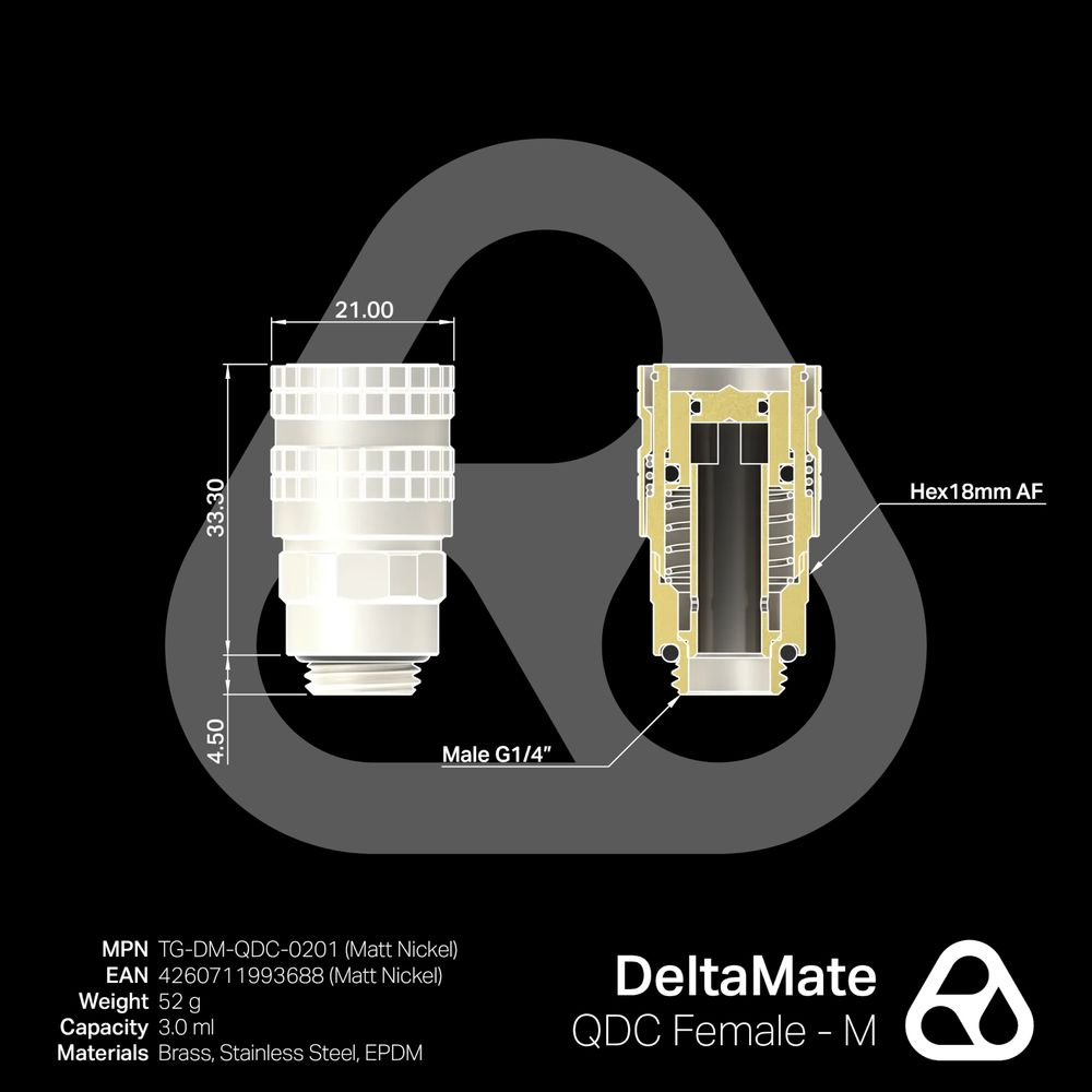 Thermal Grizzly DeltaMate Quick Disconnect Female - M Matt Nickel