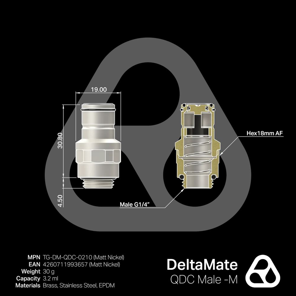 Thermal Grizzly DeltaMate Quick Disconnect Male - M Matt Nickel