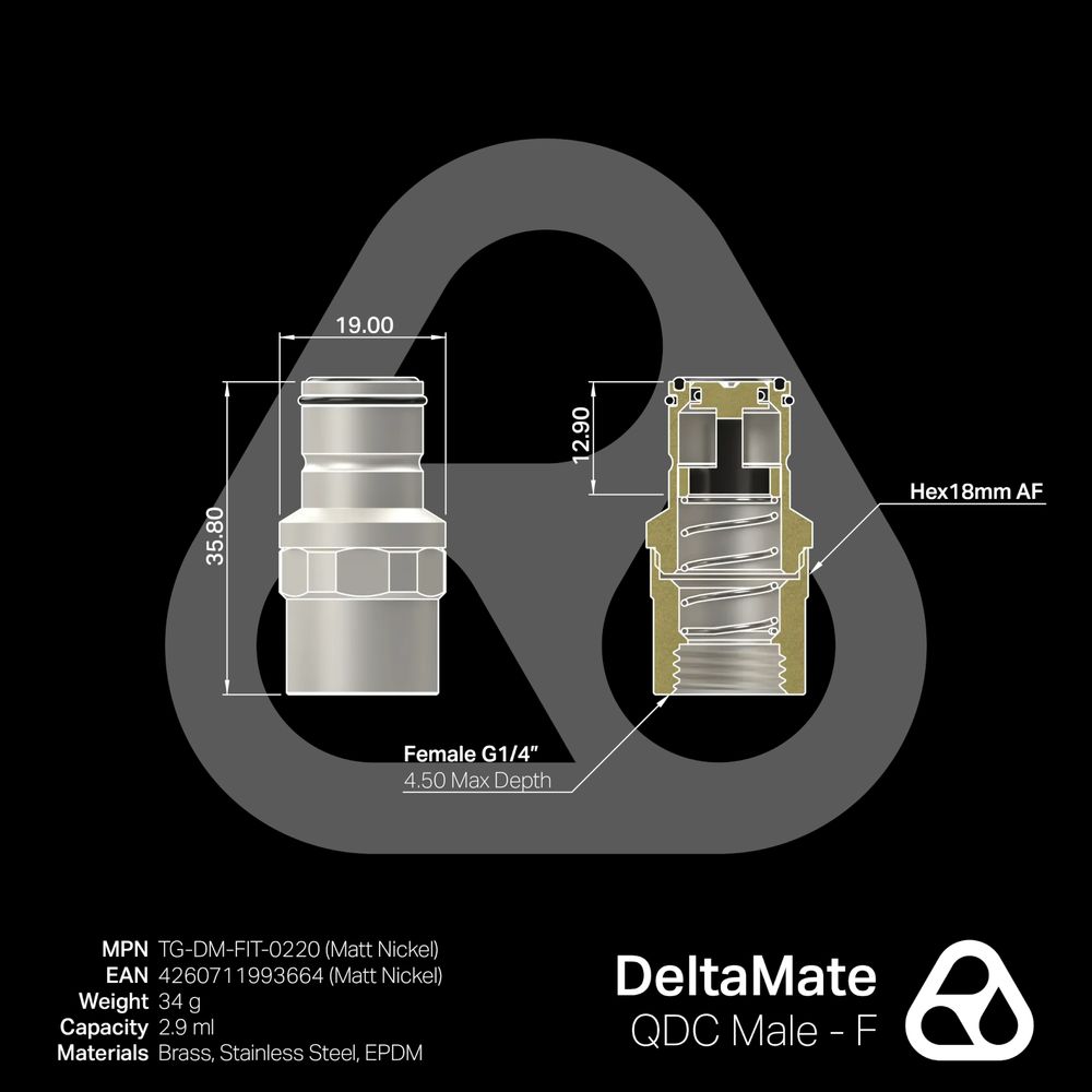 Thermal Grizzly DeltaMate Quick Disconnect Male - F Matt Nickel
