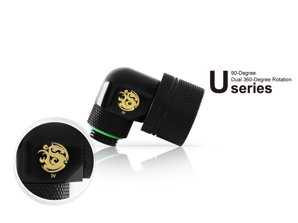 Bitspower G1/4" Matt Black Dual Rotary Angle Compression Fitting CC5 Ultimate For ID 1/2" OD 3/4" Tube