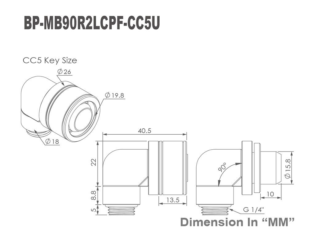Bitspower G1/4" Matt Black Dual Rotary Angle Compression Fitting CC5 Ultimate For ID 1/2" OD 3/4" Tube