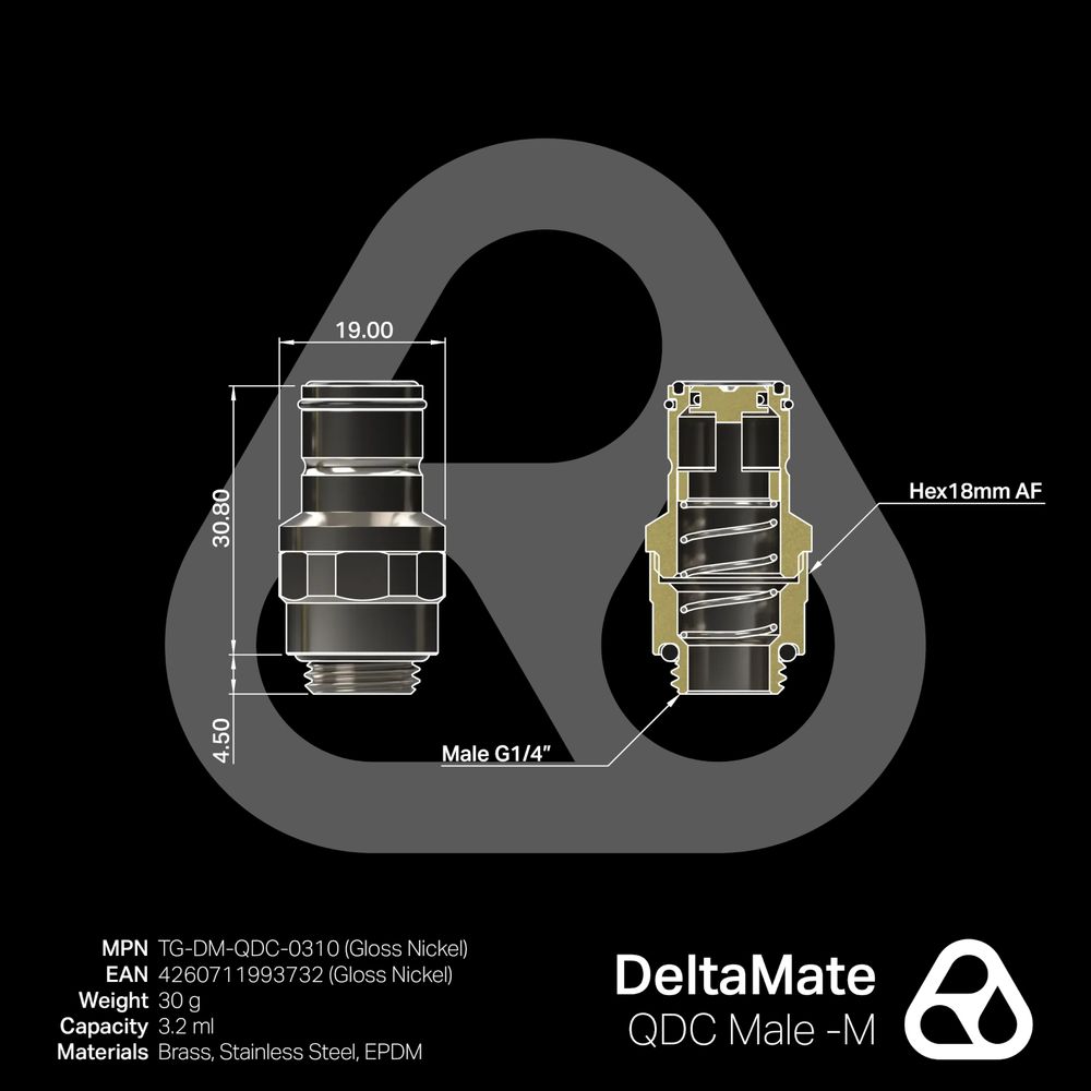 Thermal Grizzly DeltaMate Quick Disconnect Male - M Gloss Nickel