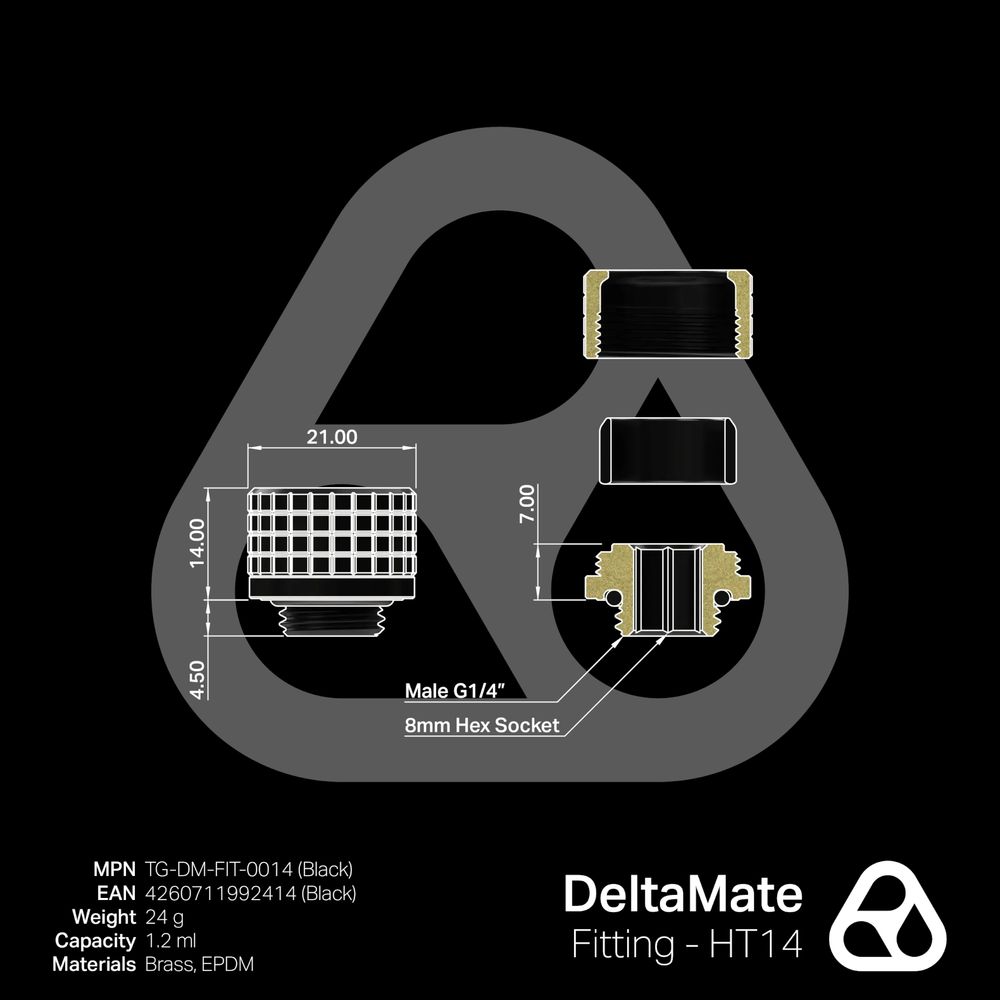 Thermal Grizzly DeltaMate Fitting - HT14 Black