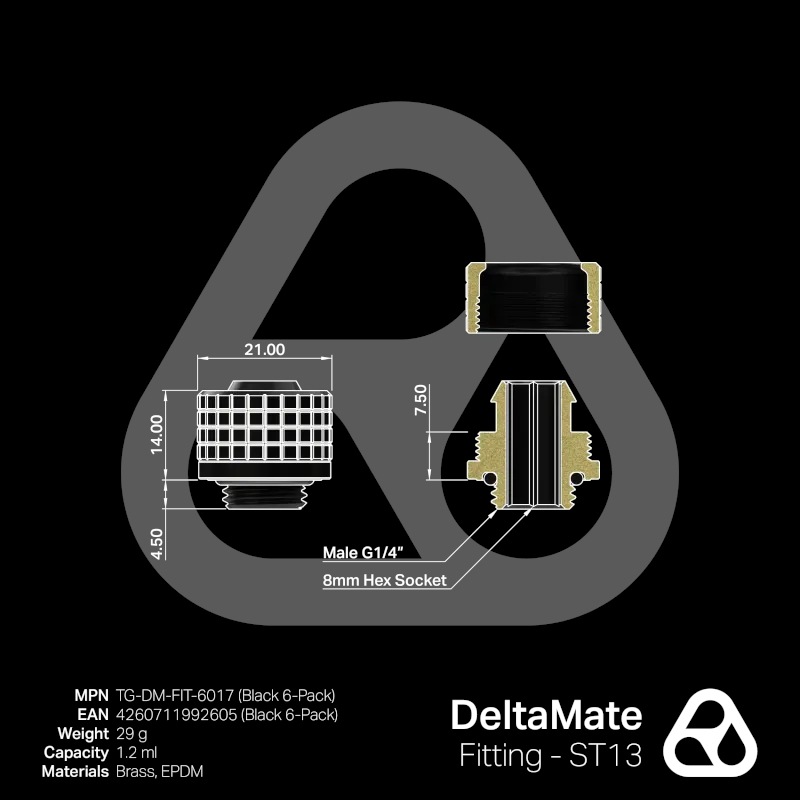 Thermal Grizzly DeltaMate Fitting - ST13 Black 6pcs