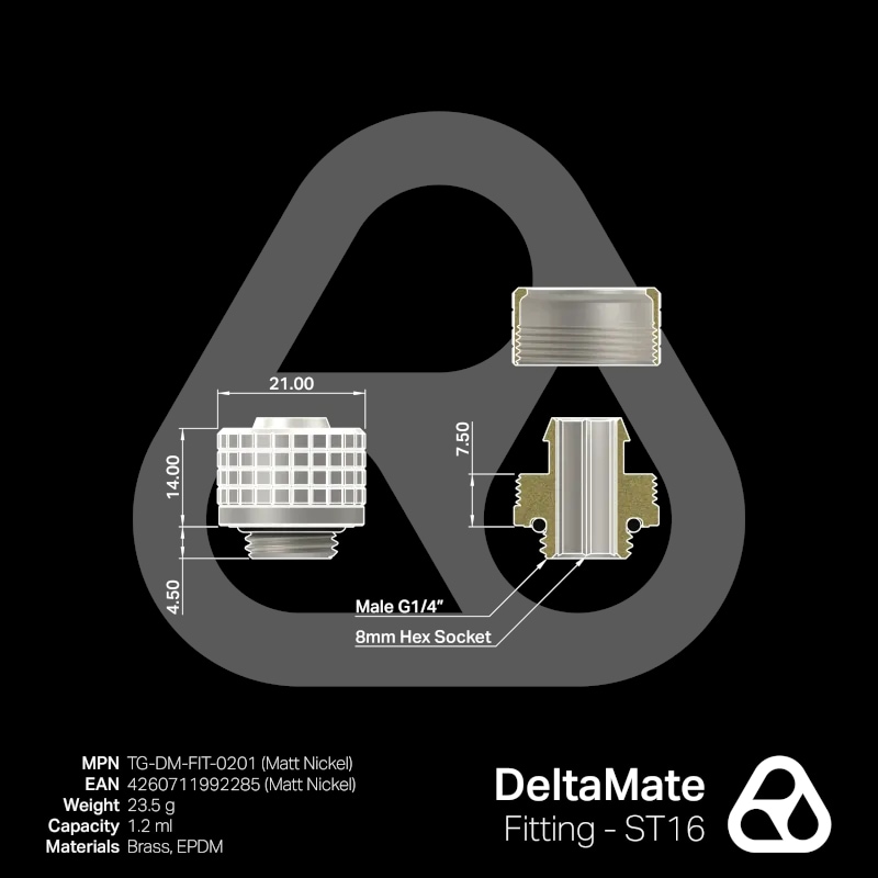 Thermal Grizzly DeltaMate Fitting - ST16 Matt Nickel