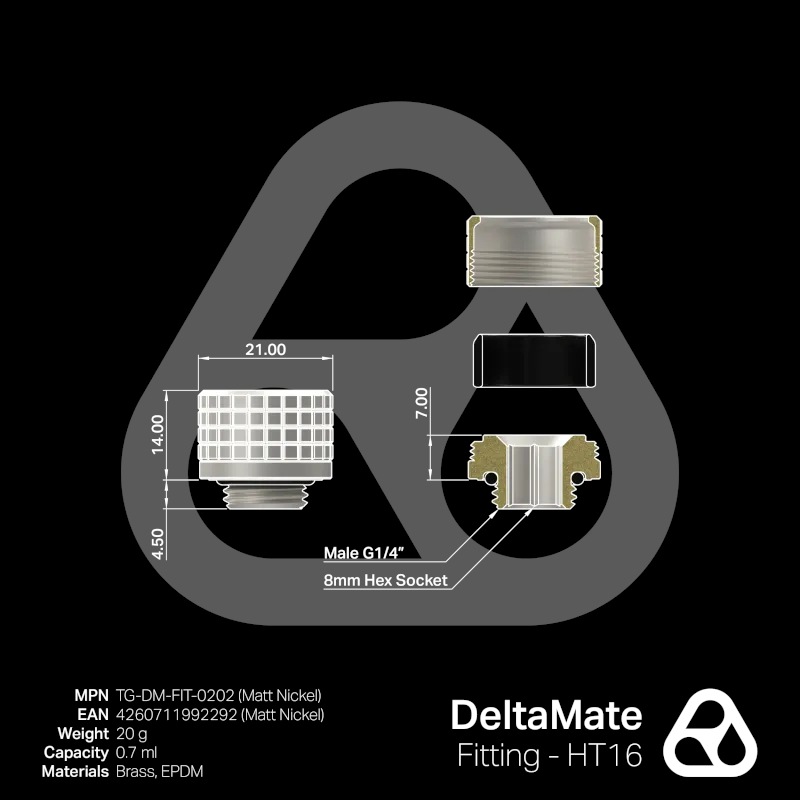 Thermal Grizzly DeltaMate Fitting - HT16 Matt Nickel