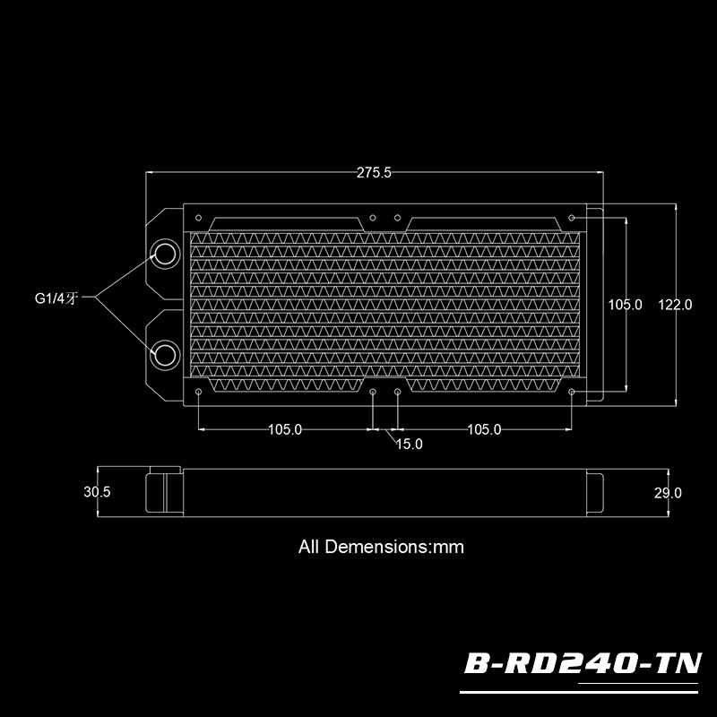 Bykski B-RD240-TN 240 pure copper water cooling row thin row radiator 12CM fan