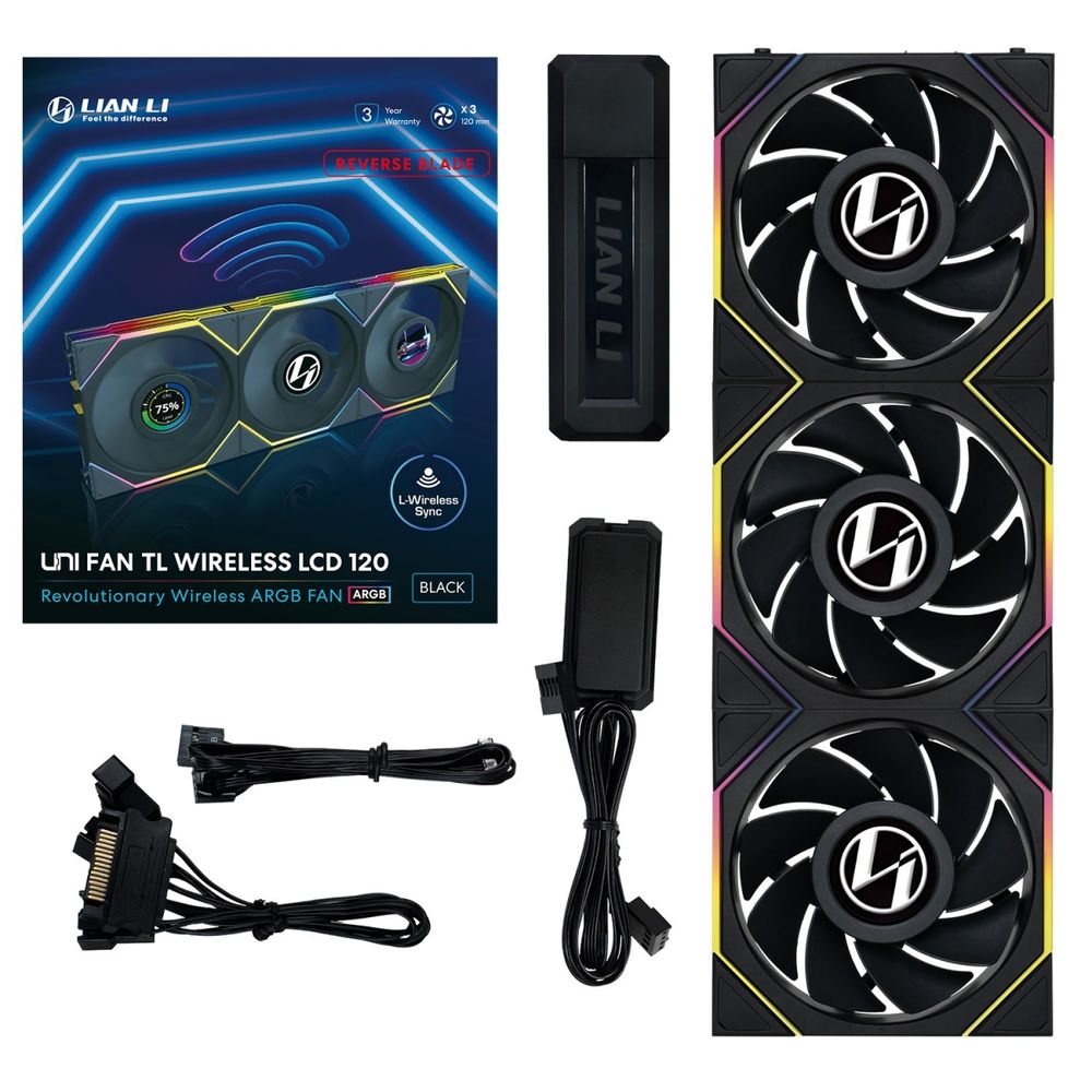 Lian Li UNI FAN TL WIRELESS LCD 120 BK Reverse Blade Triple Pack