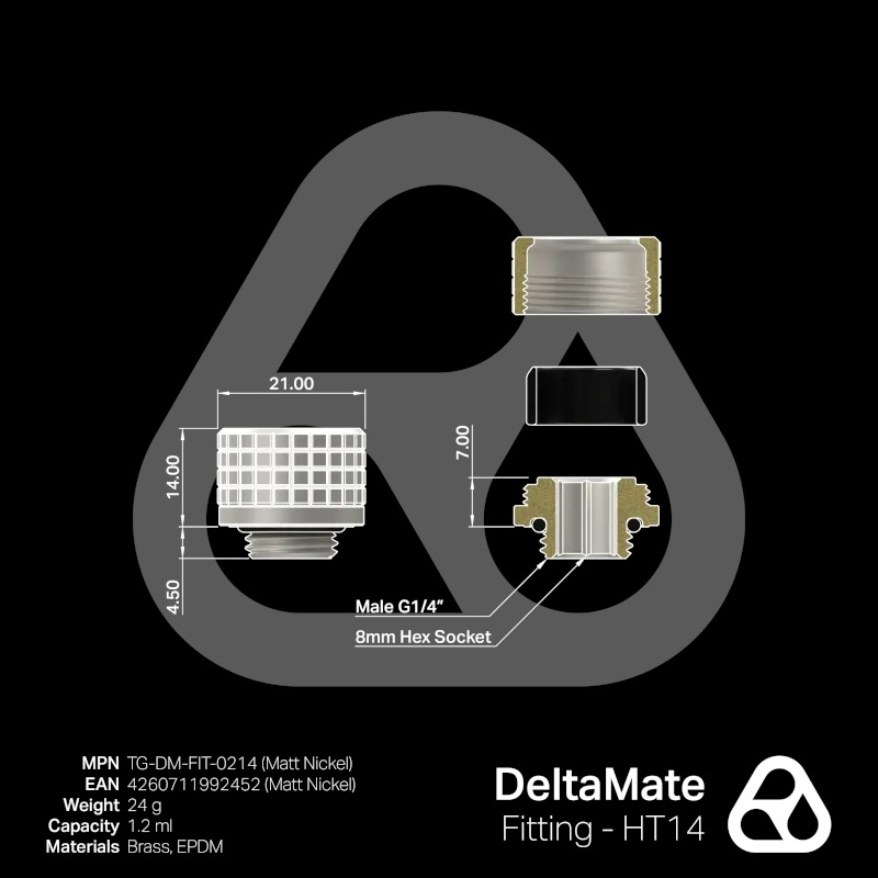 Thermal Grizzly DeltaMate Fitting - HT14 Matt Nickel