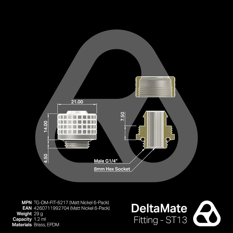 Thermal Grizzly DeltaMate Fitting - ST13 Matt Nickel 6pcs