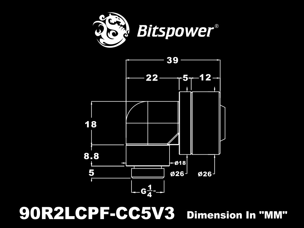 Bitspower G1/4 Dual Rotaly Angle Comp 1/2-3/4