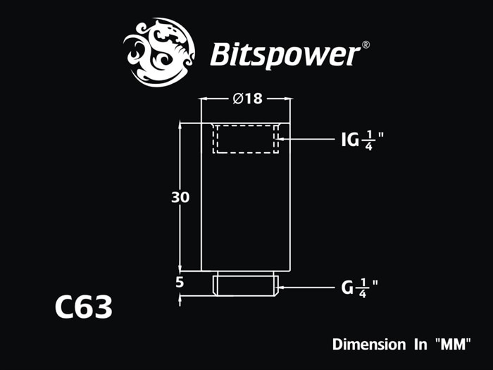 Bitspower G1/4 SS IG1/4 Extender-30mm