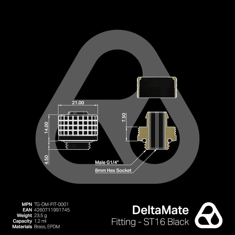 Thermal Grizzly DeltaMate Fitting - ST16 Black