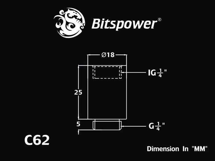 Bitspower G1/4 SS IG1/4 Extender-25mm