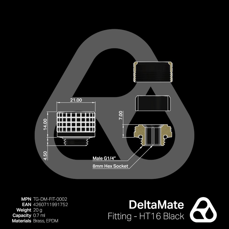 Thermal Grizzly DeltaMate Fitting - HT16 Black