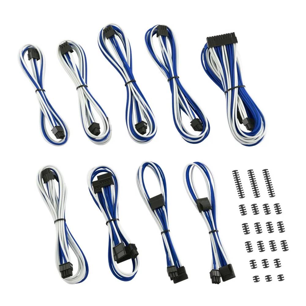 CableMod Classic ModMesh E-Series Cable Kit for EVGA G5 / G3 / G2 / P2 / T2 - WHITE / BLUE (CM-EV2-CKIT-NKWB-R)