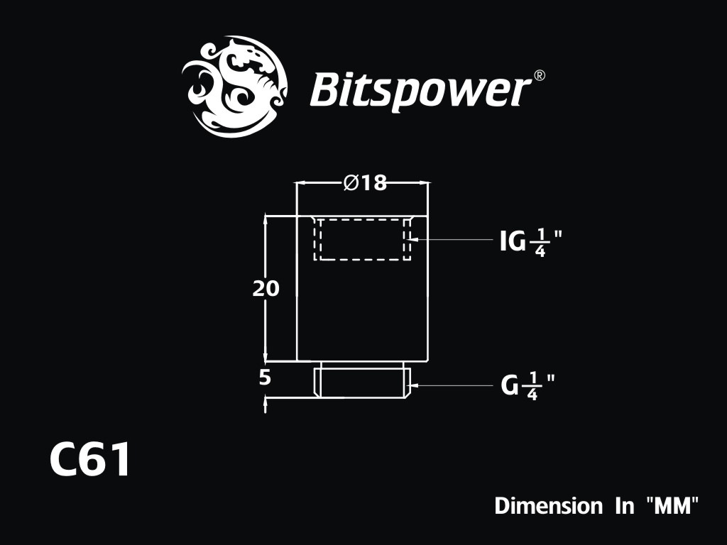 Bitspower G1/4 SS IG1/4 Extender-20mm