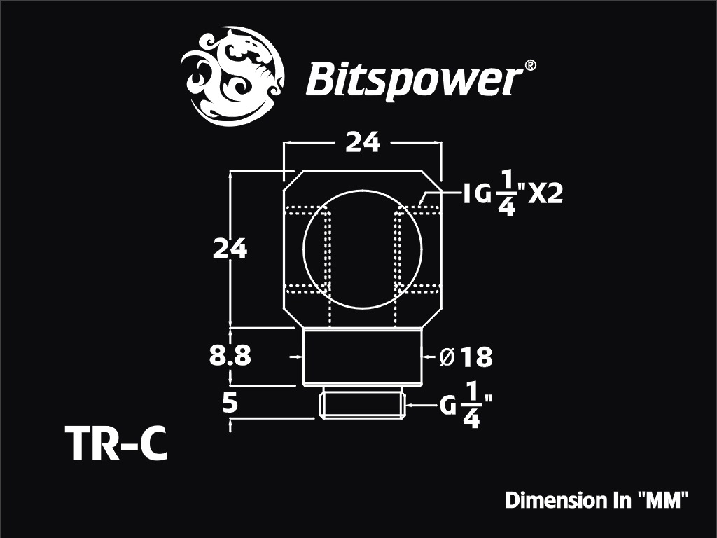 Bitspower G1/4" Matt Black T-Rotary IG1/4"X2 Extender