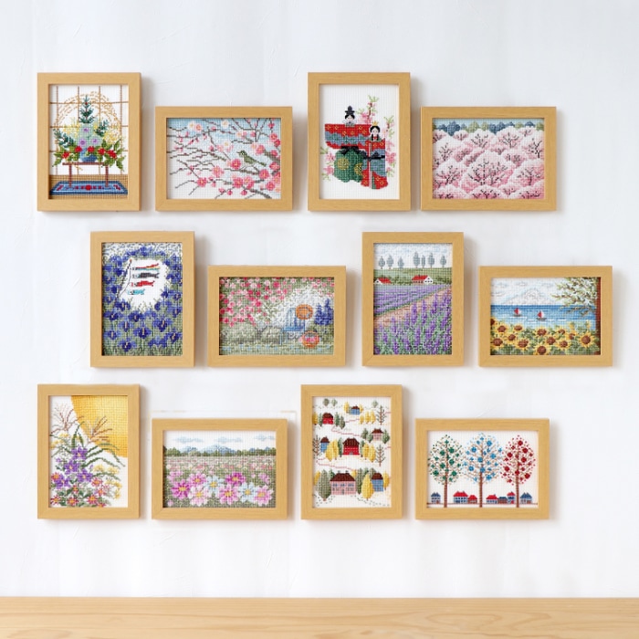 7544 「4月 桜山景色」 ※額付き！<br> 初級～中級者向け | 刺しゅう