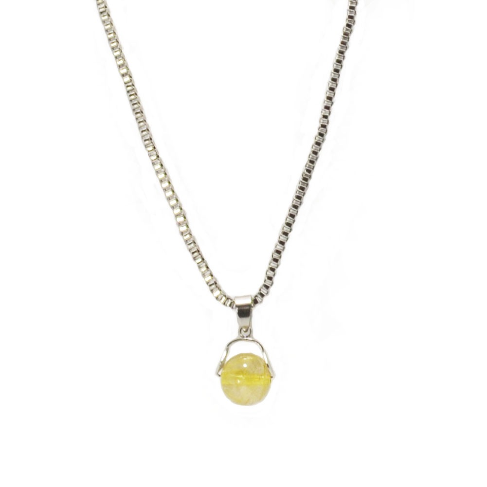 ルチルクオーツ<br>ステンレス製ネックレス<br>Φ10mm<br>金運/財運<br>石ランク/★★★☆☆