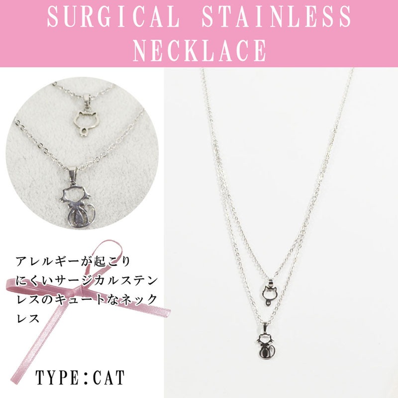 ステンレスネックレス<br>レディース/ペンダント/猫/CAT