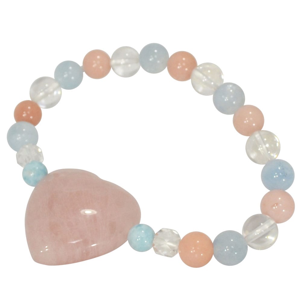 ラリマー/ローズクォーツ/アクアマリン/ピンクオパール<br>ブレスレット<br>Φ6-8mm<br>癒し/対人/恋愛/結婚/出会い<br>★★★★☆